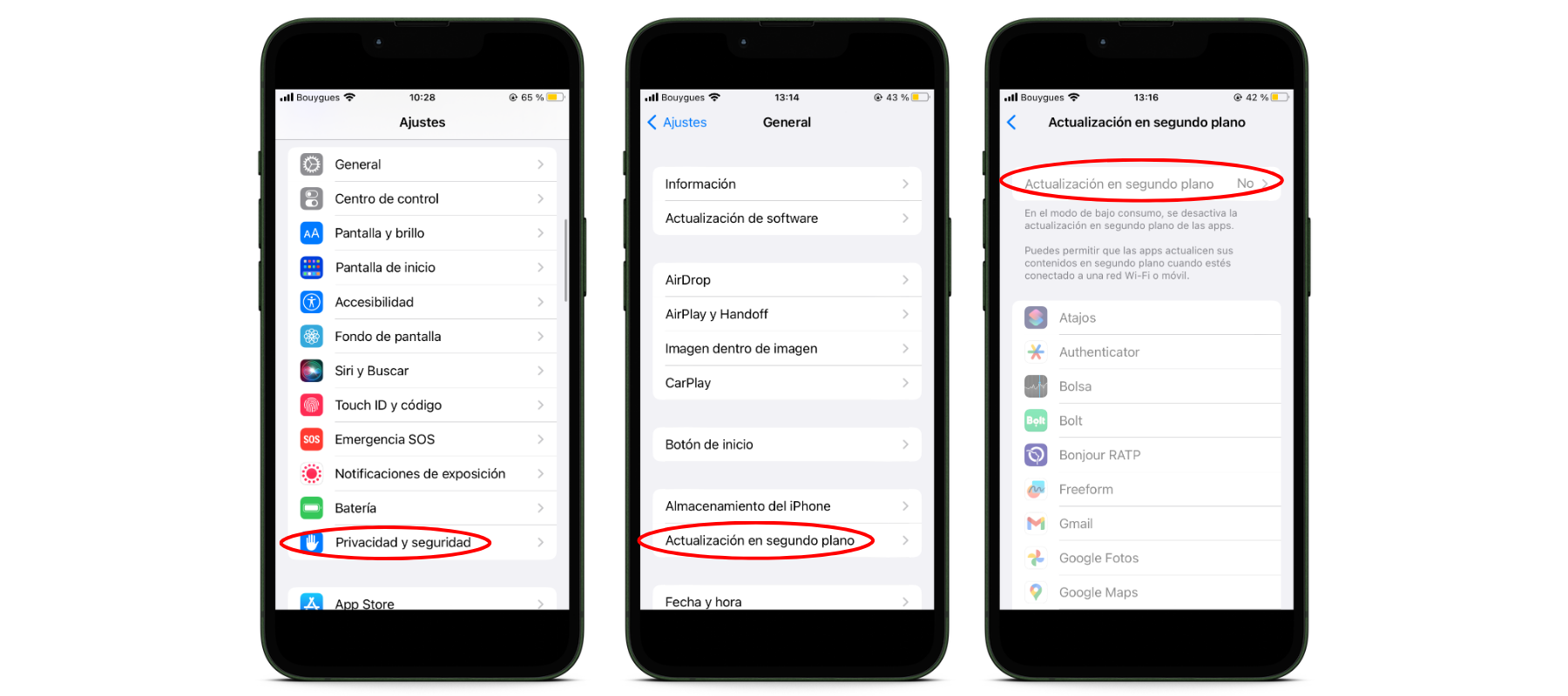 Desactivar la actualización de aplicaciones en segundo plano